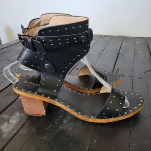 Bohme Women's 9 Black Boho Ankle Heeled Sandals Gladiator Studded Open Toe Shoes